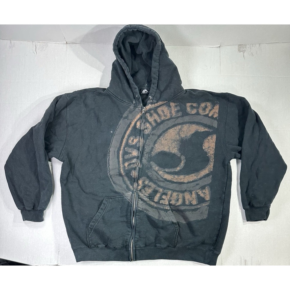 Vintage 90s‎ DVS Skate Hoodie XL Black Distressed Zip Up Sweatshirt Rare